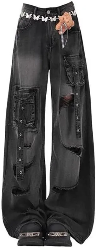 Женские черные рваные карго-джинсы Y2k в стиле готика jupkem
Женские черные рваные карго-джинсы Y2k в стиле готика jupkem