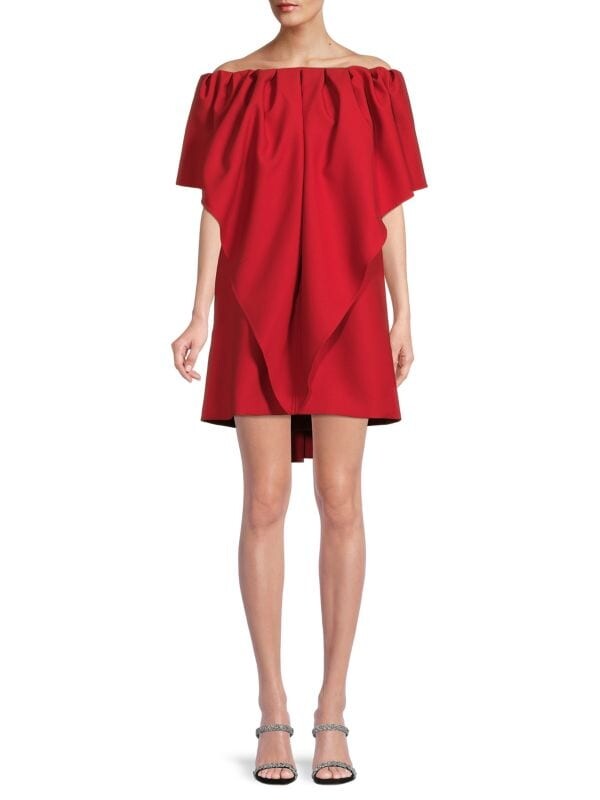 Мини-платье из натуральной шерсти с открытыми плечами и драпировкой Valentino Red
Мини-платье из натуральной шерсти с открытыми плечами и драпировкой Valentino Red