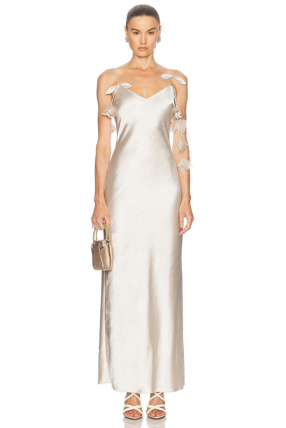 Сатиновое платье макси с цветочным принтом Self-Portrait, Champagne 
Сатиновое платье макси с цветочным принтом Self-Portrait, Champagne