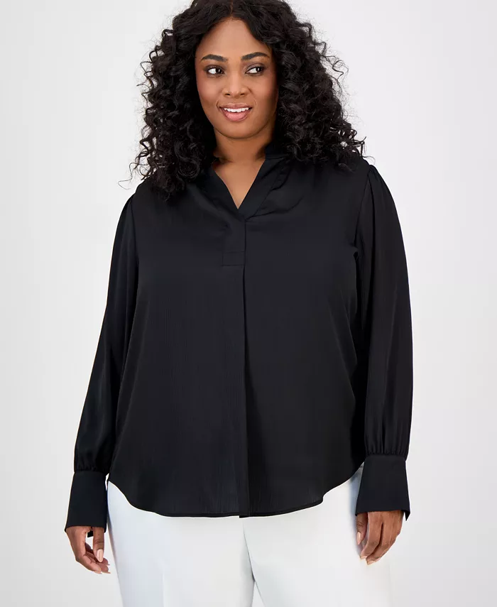 Блузка больших размеров с длинными рукавами и V-образным вырезом Anne Klein, черный
Блузка больших размеров с длинными рукавами и V-образным вырезом Anne Klein, черный