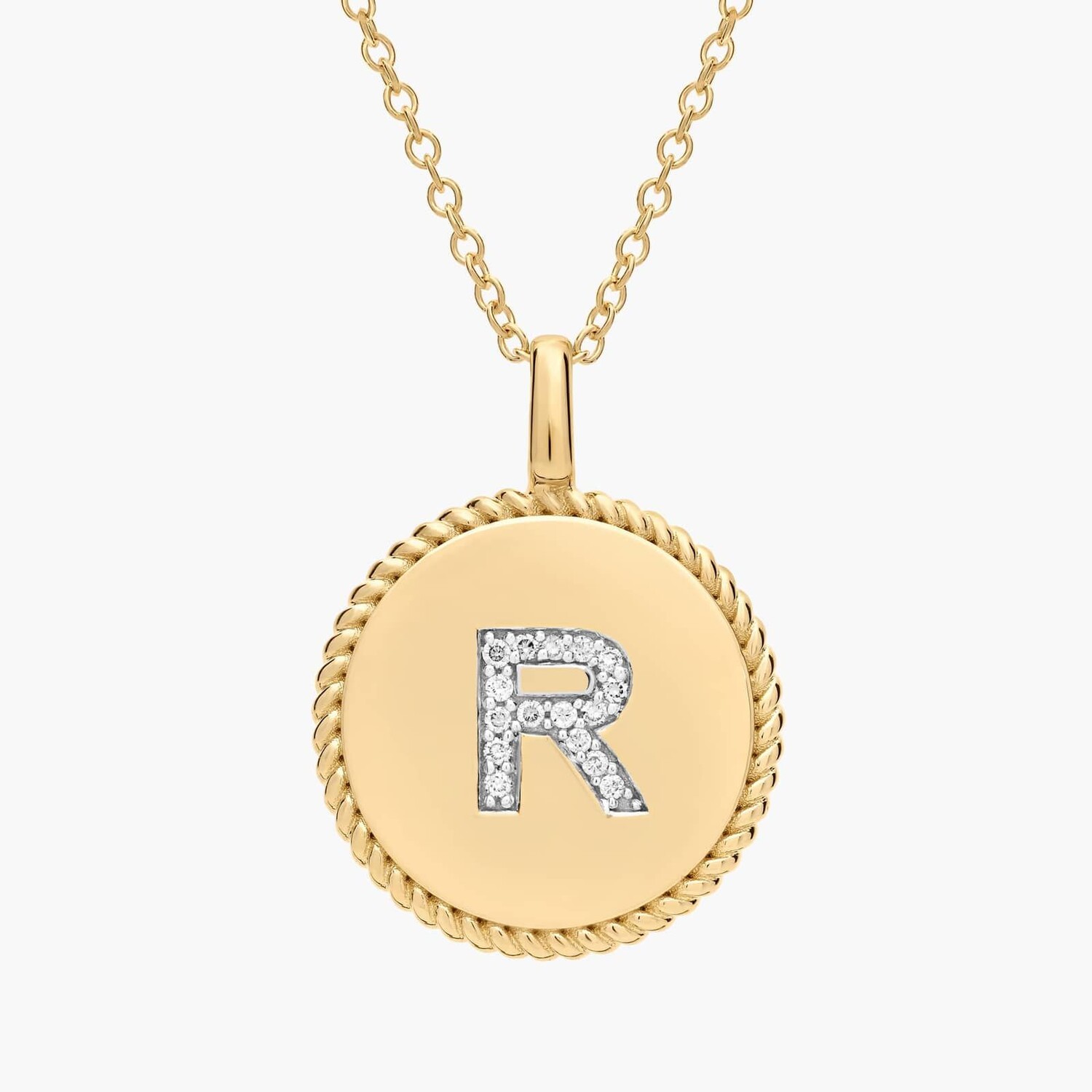 Подвеска с инициалом «R» из желтого золота 14 карат с бриллиантами Blue Nile