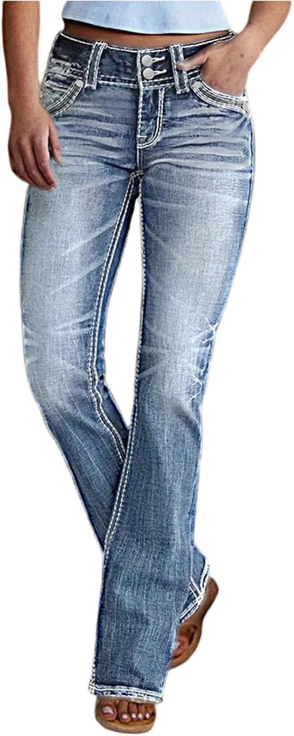 Прямые джинсы для женщин Stretchy Mid Rise Bootcut с эффектом потертости
Прямые джинсы для женщин Stretchy Mid Rise Bootcut с эффектом потертости