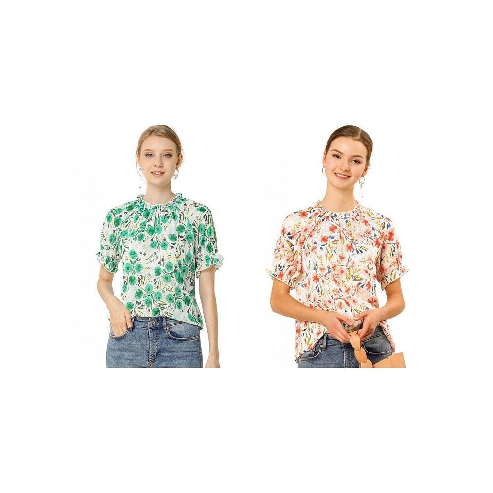 2 упаковки женских повседневных блузок с цветочным принтом и рюшами, короткими рукавами и рюшами на шее ALLEGRA K, цвет White And Green
2 упаковки женских повседневных блузок с цветочным принтом и рюшами, короткими рукавами и рюшами на шее ALLEGRA K, цвет White And Green