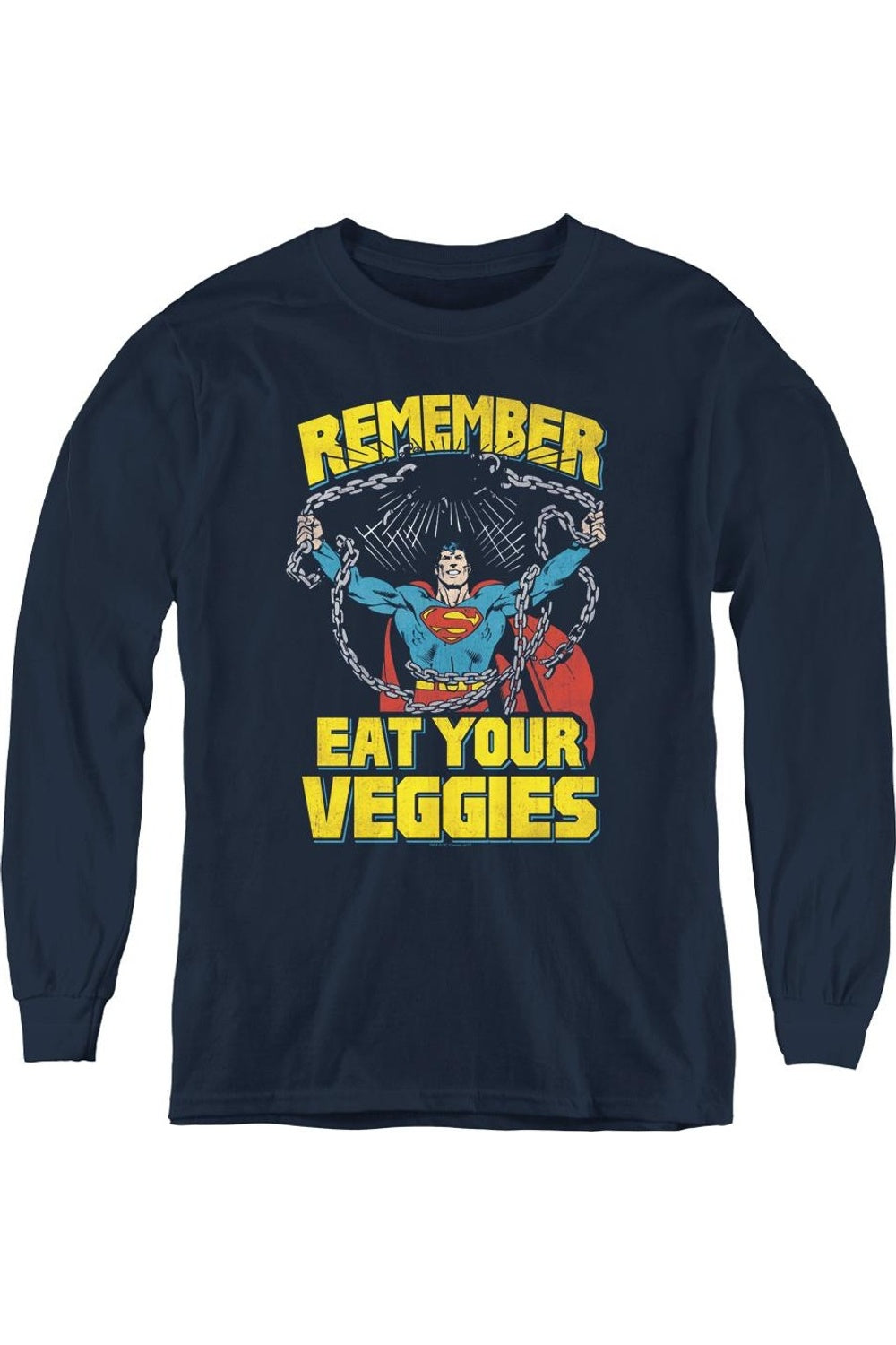 Футболка с длинным рукавом Superman Veggie Power для детей Gildan, темно-синий 
Футболка с длинным рукавом Superman Veggie Power для детей Gildan, темно-синий