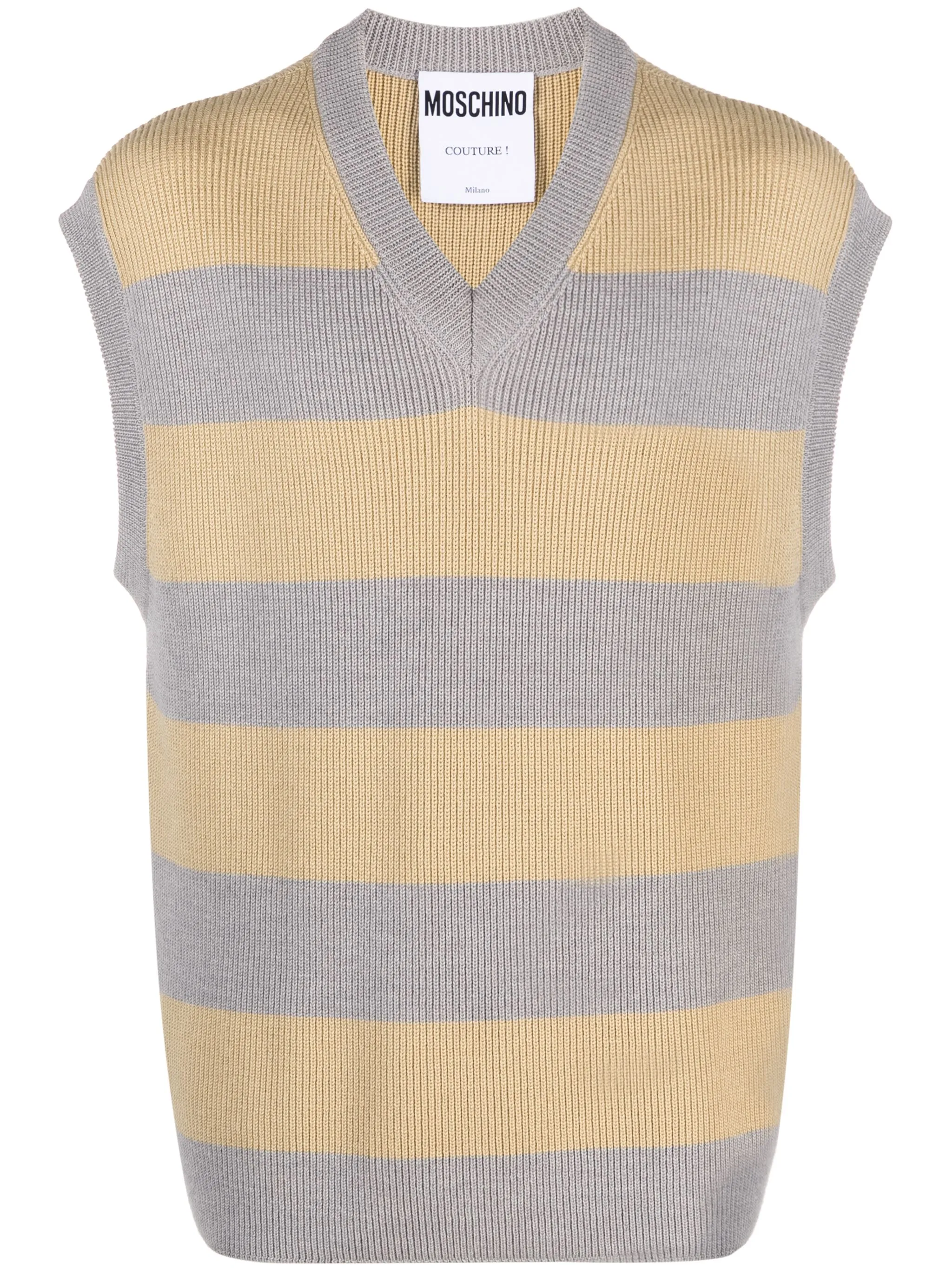 Шерстяной жилет в полоску с нашивкой-логотипом Moschino, серый
Шерстяной жилет в полоску с нашивкой-логотипом Moschino, серый