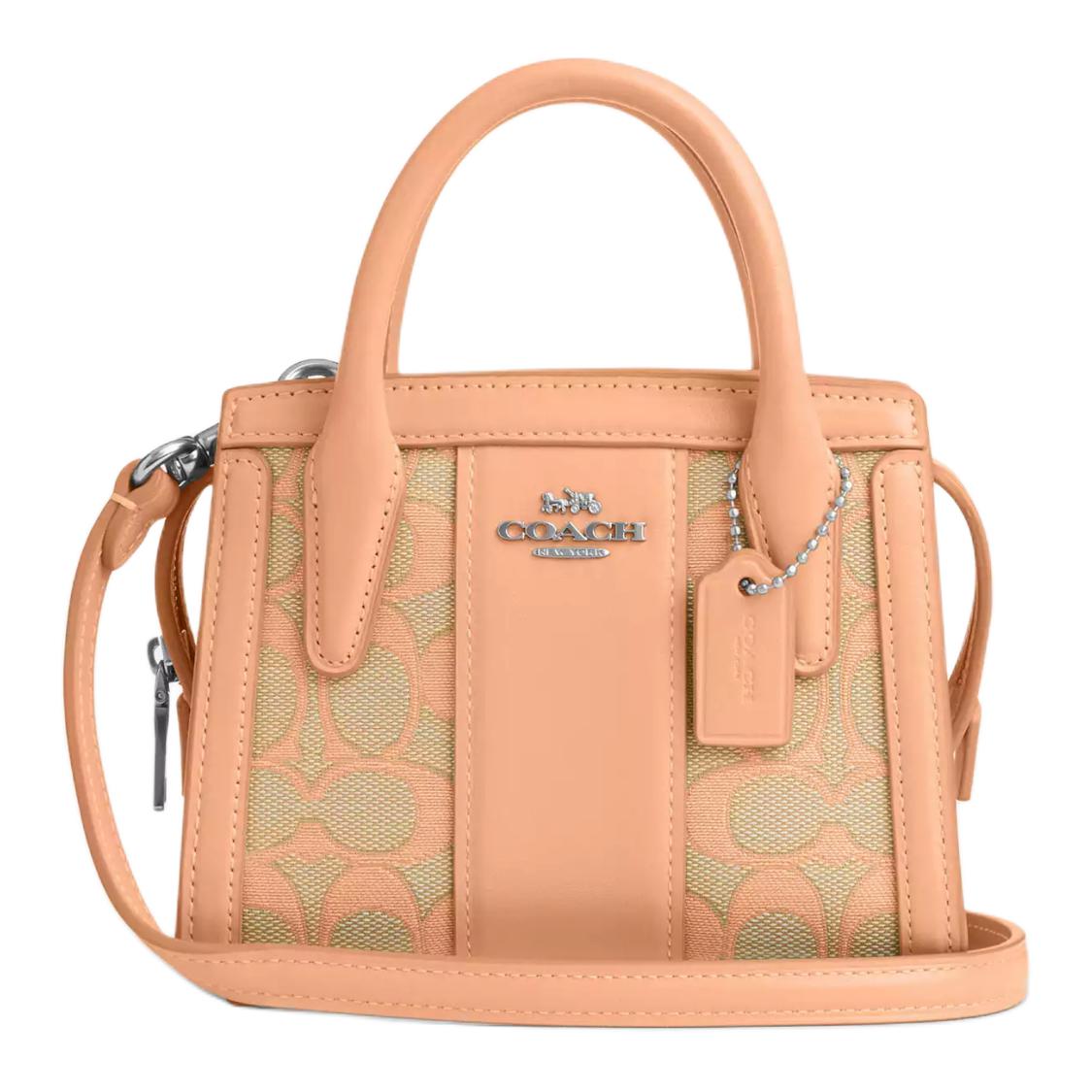 Изящная мини-сумка через плечо из телячьей кожи с жаккардовым узором на ремне, Coach, серебристый и приглушенный розовый
Изящная мини-сумка через плечо из телячьей кожи с жаккардовым узором на ремне, Coach, серебристый и приглушенный розовый