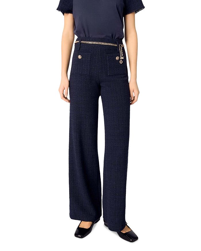 Твидовые брюки с поясом-цепочкой Maje, синий
Твидовые брюки с поясом-цепочкой Maje, синий