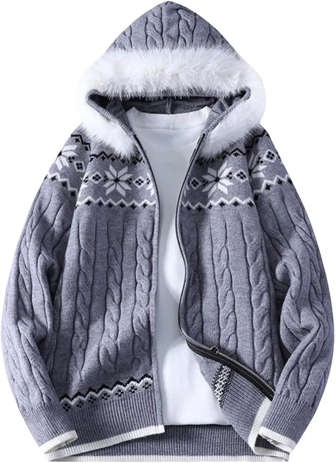 Рождественский свитер мужской с полной молнией Casual Hoodie Plus Size милый винтажный вязаный джекет с меховым капюшоном
Рождественский свитер мужской с полной молнией Casual Hoodie Plus Size милый винтажный вязаный джекет с меховым капюшоном