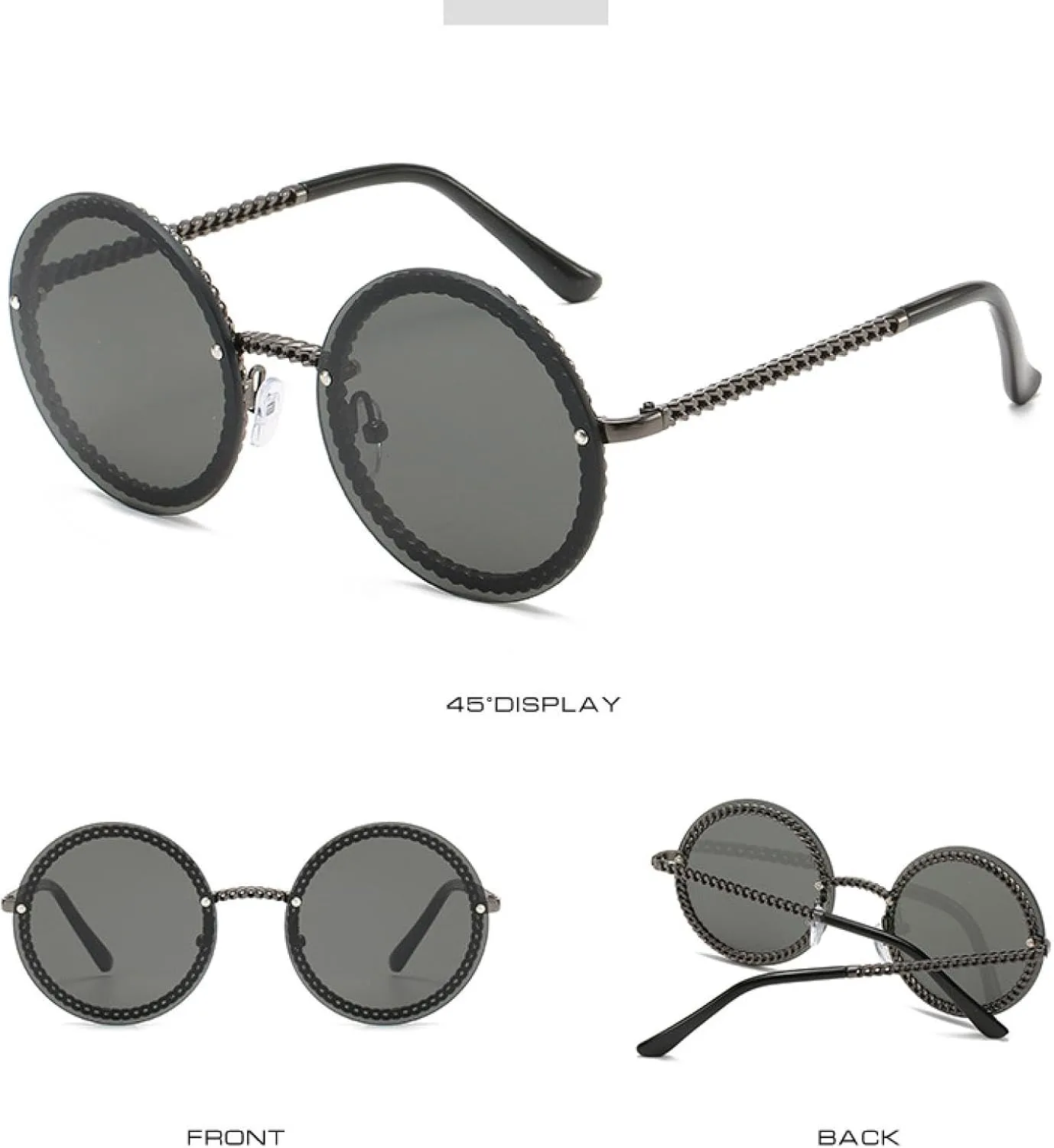 Роскошные круглые солнцезащитные очки без оправы с металлической цепочкой для женщин, круглые солнцезащитные очки с градиентным покрытием TKKTLLT, Tea Pink
Роскошные круглые солнцезащитные очки без оправы с металлической цепочкой для женщин, круглые солнцезащитные очки с градиентным покрытием TKKTLLT, Tea Pink