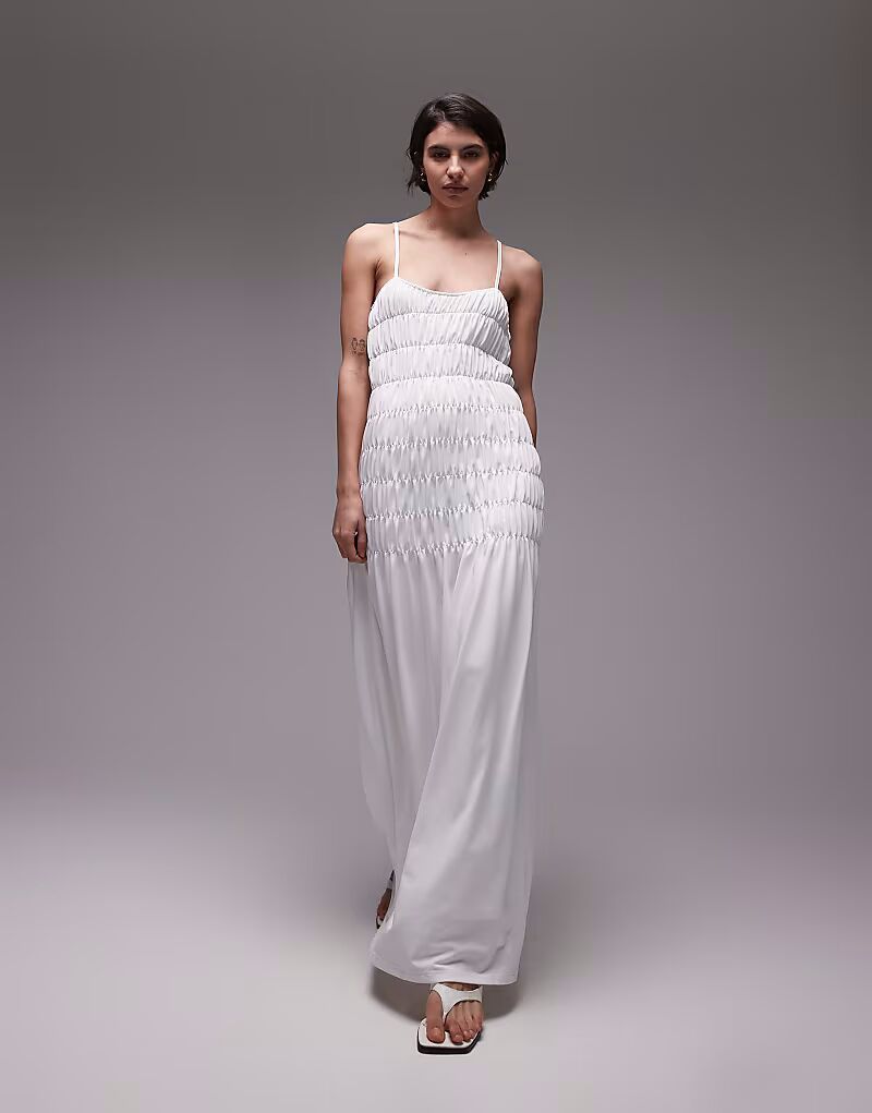 Платье макси SNDYS с присборенным подолом и короткими рукавами, белое
Платье макси SNDYS с присборенным подолом и короткими рукавами, белое