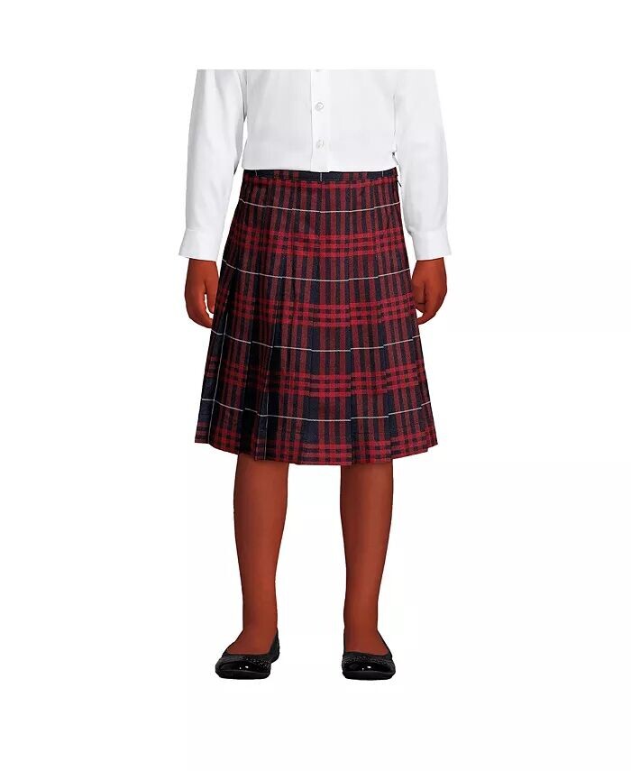 Школьная форма для больших девочек, клетчатая плиссированная юбка ниже колена Lands' End, белый