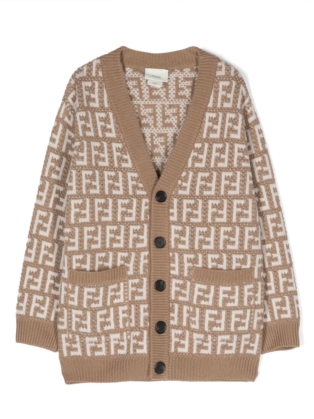 Кардиган на пуговицах с логотипом FF FENDI KIDS, нейтральный
Кардиган на пуговицах с логотипом FF FENDI KIDS, нейтральный