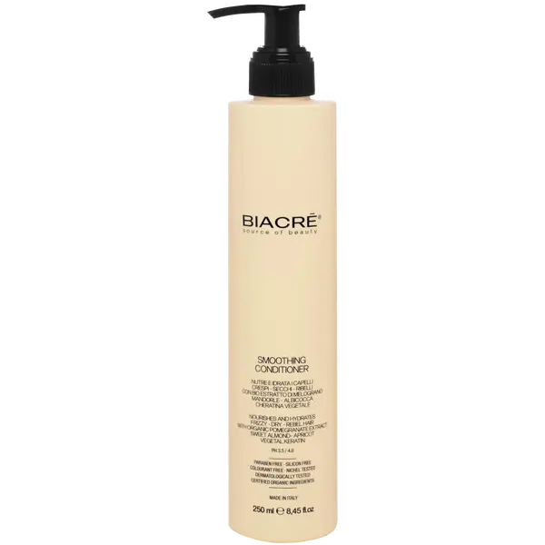 Разглаживающий кондиционер, дисциплинирующий вьющиеся, сухие и непослушные волосы, 250 мл Biacré Smoothing
Разглаживающий кондиционер, дисциплинирующий вьющиеся, сухие и непослушные волосы, 250 мл Biacré Smoothing