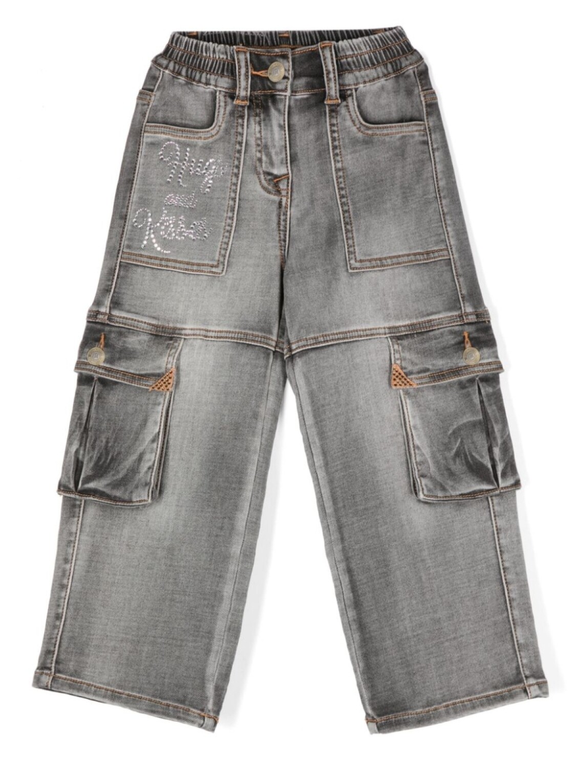 Monnalisa джинсы с кристаллами, серый 
Monnalisa джинсы с кристаллами, серый