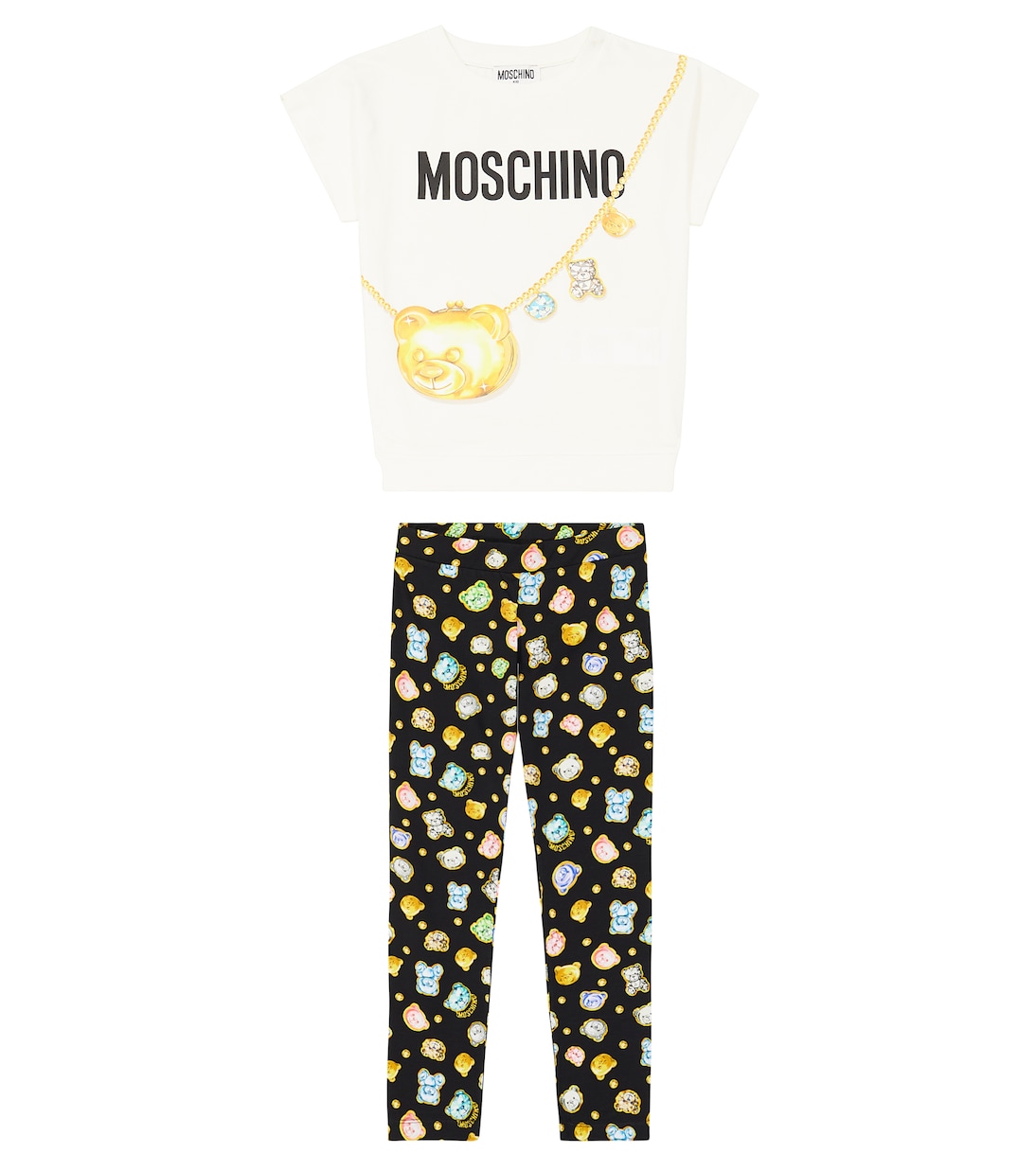 Комплект из хлопковой футболки с принтом и леггинсов Moschino Kids, Black Toy Gems
Комплект из хлопковой футболки с принтом и леггинсов Moschino Kids, Black Toy Gems