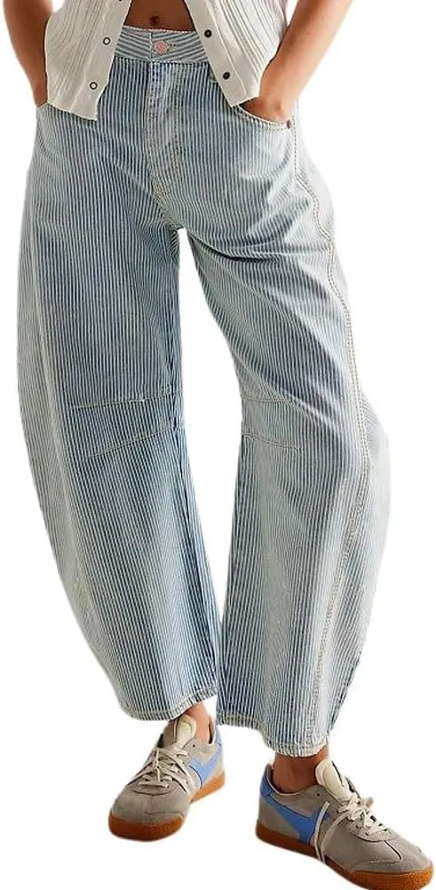 Chouyatou женские мешковатые полосатые бочкообразные джинсы
Chouyatou женские мешковатые полосатые бочкообразные джинсы