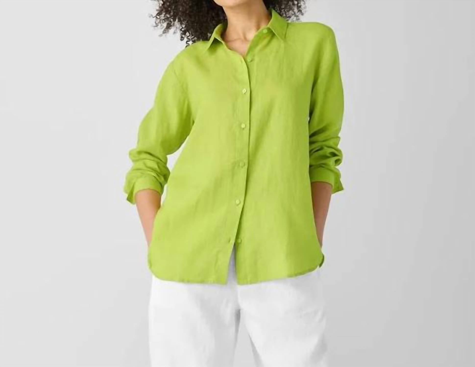 Chrts Classic воротник удлиненная рубашка в цвете шартрез Eileen Fisher, Charteuse 
Chrts Classic воротник удлиненная рубашка в цвете шартрез Eileen Fisher, Charteuse