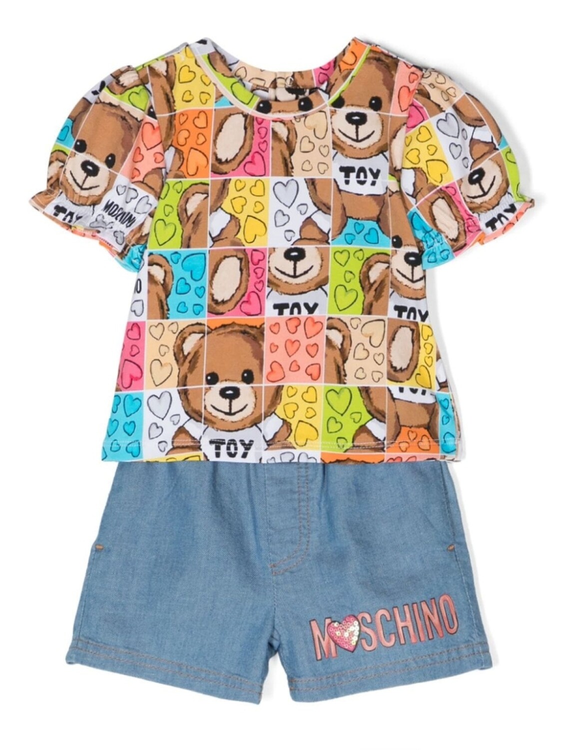 Moschino Kids комплект из футболки и шортов с принтом Teddy Bear, синий
Moschino Kids комплект из футболки и шортов с принтом Teddy Bear, синий