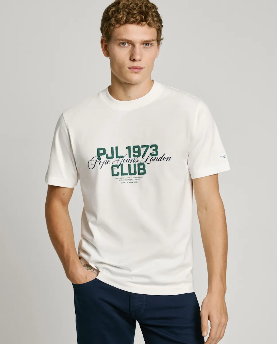 Мужская футболка с короткими рукавами и принтом логотипа PJL 1973 Pepe Jeans, белый 
Мужская футболка с короткими рукавами и принтом логотипа PJL 1973 Pepe Jeans, белый