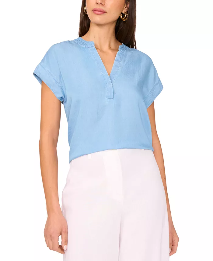 Блузка с V-образным вырезом и планкой спереди Vince Camuto, синий
Блузка с V-образным вырезом и планкой спереди Vince Camuto, синий