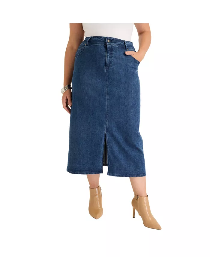 Женская джинсовая юбка миди больших размеров с разрезом спереди June + Vie, синий
Женская джинсовая юбка миди больших размеров с разрезом спереди June + Vie, синий