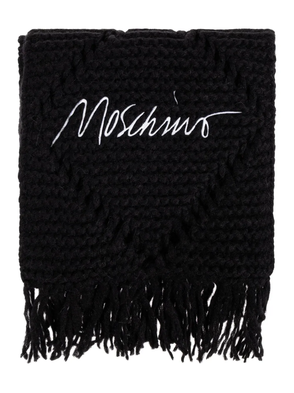 Шарф фактурной вязки с бахромой Moschino, черный
Шарф фактурной вязки с бахромой Moschino, черный