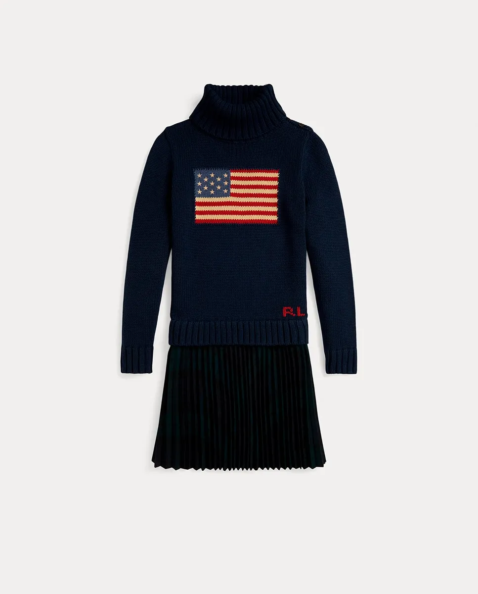 Детское хлопковое платье с флагом Polo Ralph Lauren, темно-синий
Детское хлопковое платье с флагом Polo Ralph Lauren, темно-синий