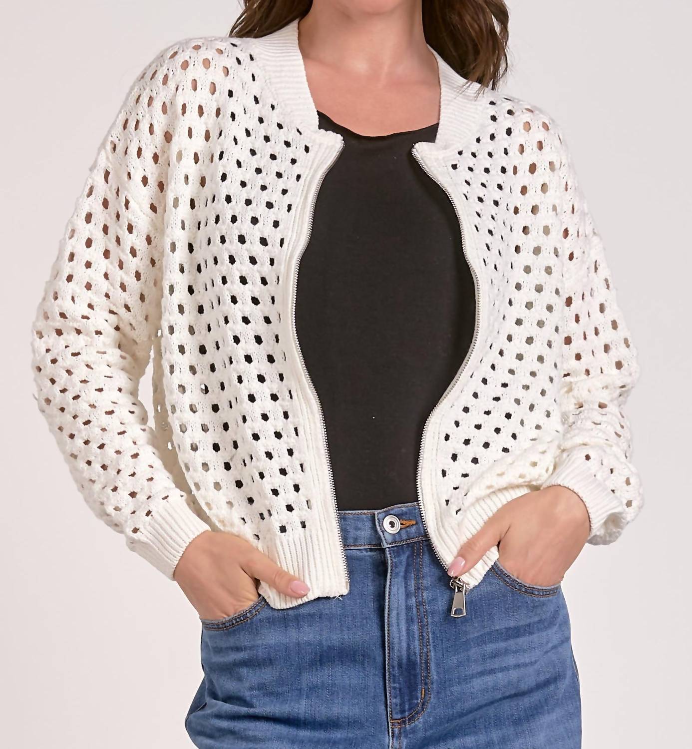 Белая кардиган-свитер на молнии ELAN 
Белая кардиган-свитер на молнии ELAN