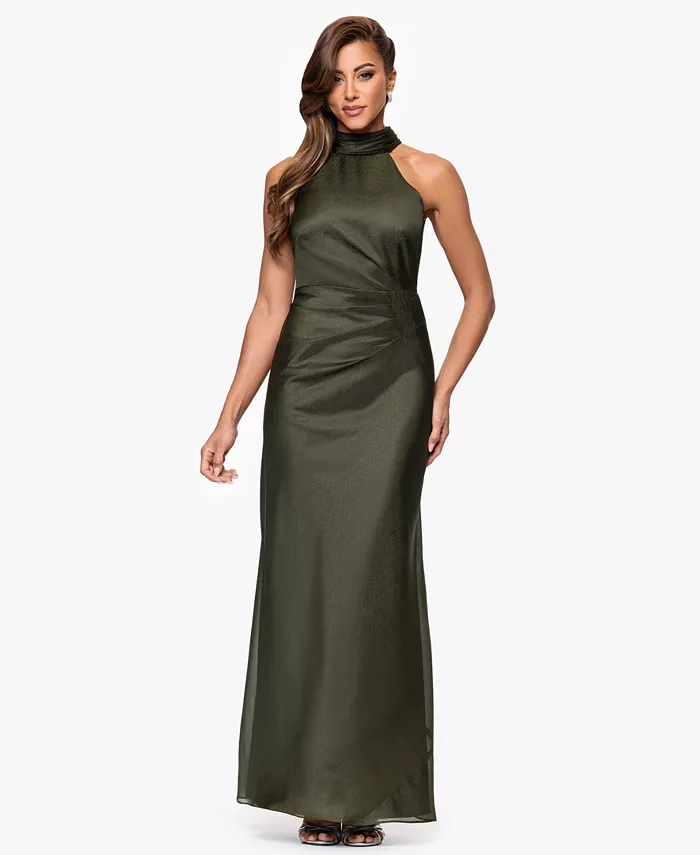 Женское длинное платье-футляр из органзы с высоким воротом XSCAPE, зеленый
Женское длинное платье-футляр из органзы с высоким воротом XSCAPE, зеленый