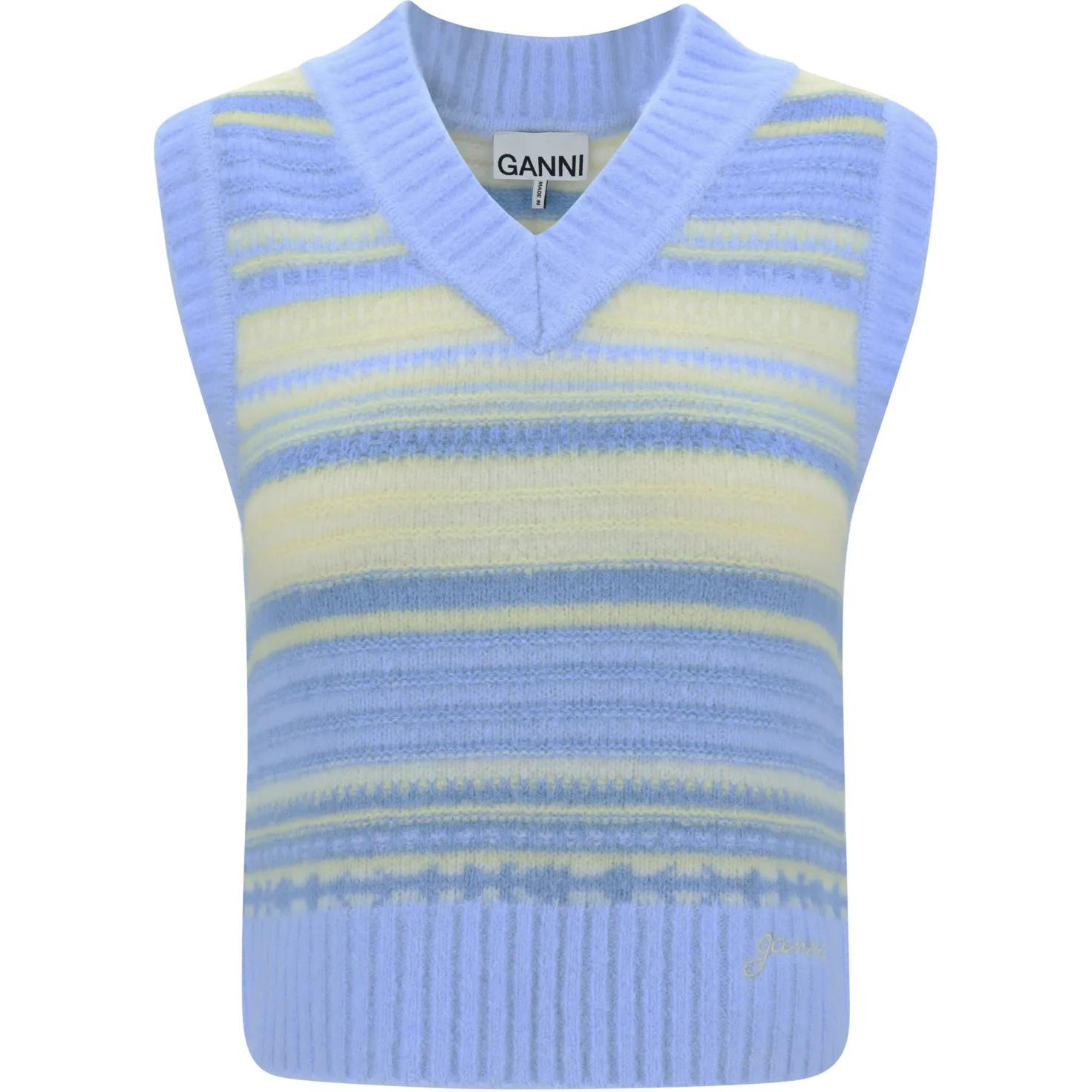 Полосатый топ без рукавов вязаный GANNI, синий
Полосатый топ без рукавов вязаный GANNI, синий