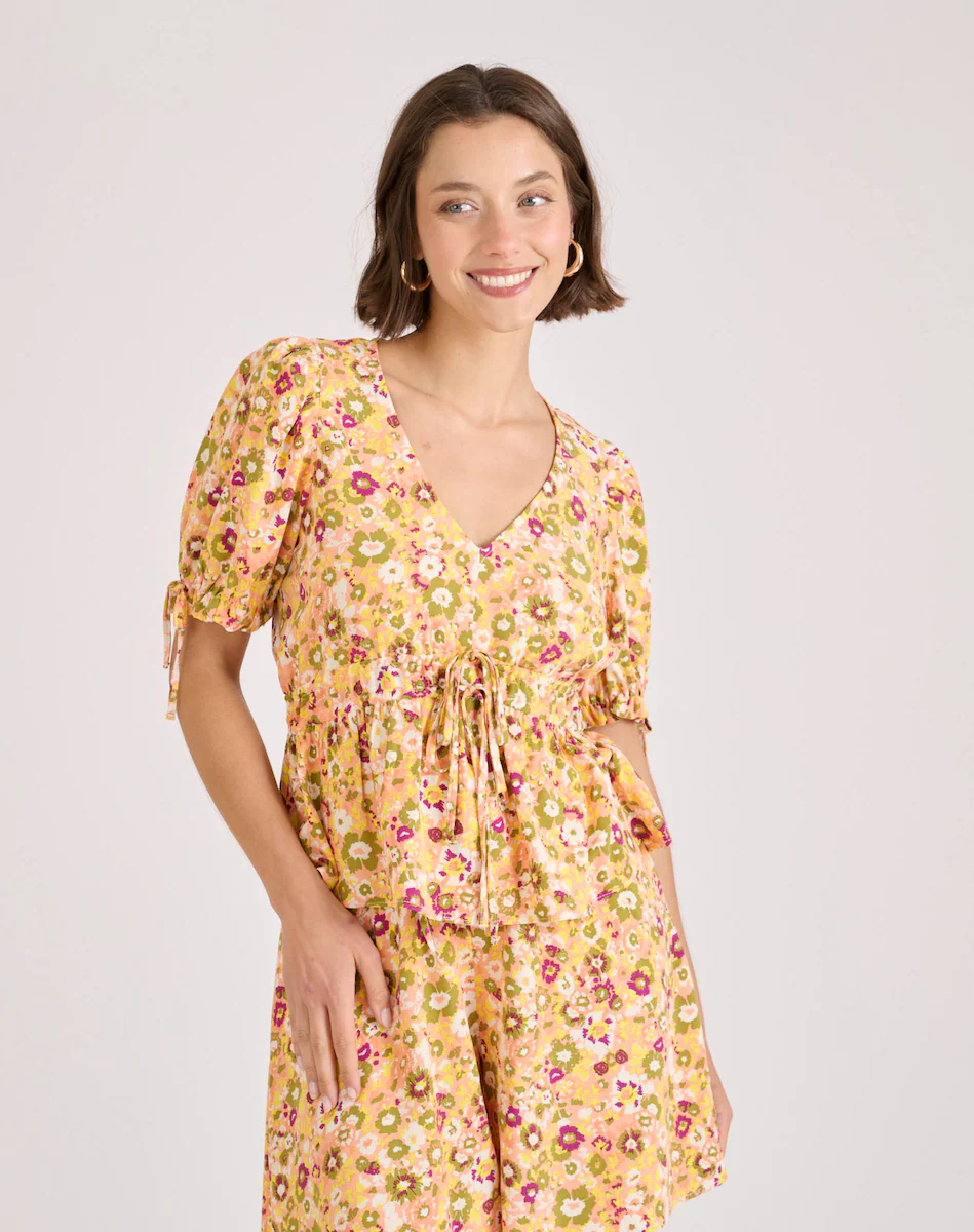 Женская блузка с коротким рукавом и V-образным вырезом Naf Naf, желтый
Женская блузка с коротким рукавом и V-образным вырезом Naf Naf, желтый