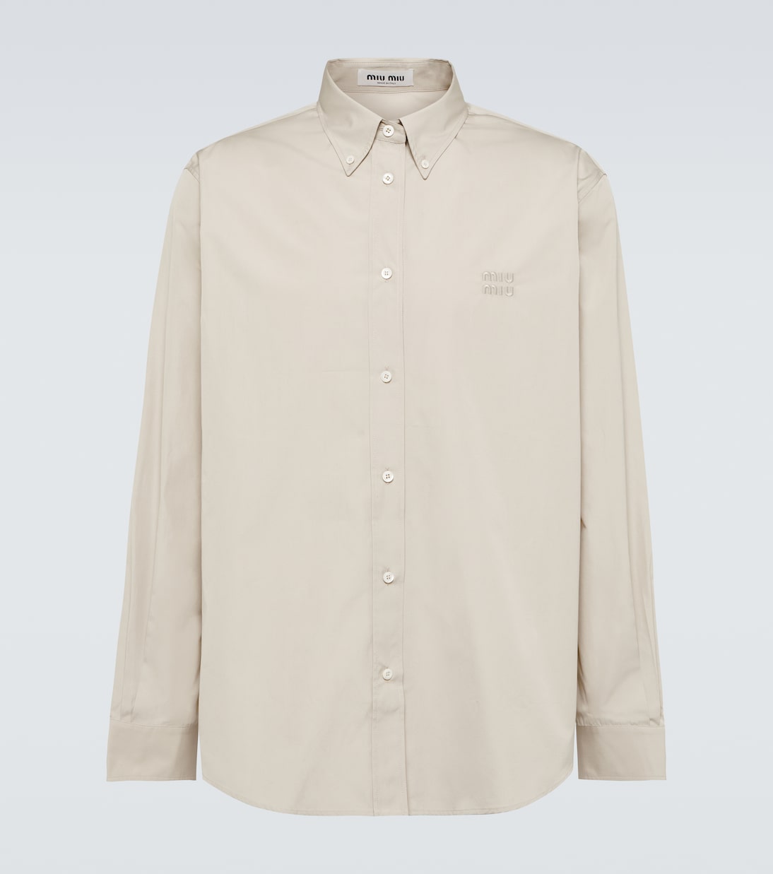 Хлопковая поплиновая рубашка с логотипом Miu Miu, Calce
Хлопковая поплиновая рубашка с логотипом Miu Miu, Calce