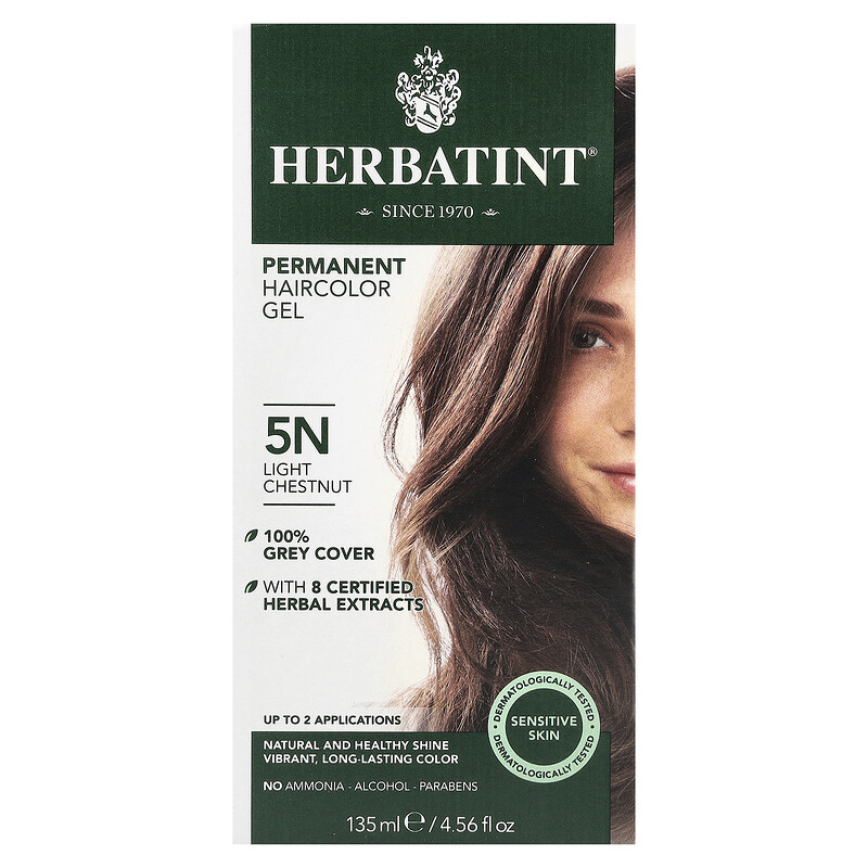 Herbatint, Перманентная краска-гель для волос, 5N, светлый каштан, 4,56 жидкой унции (135 мл)
Herbatint, Перманентная краска-гель для волос, 5N, светлый каштан, 4,56 жидкой унции (135 мл)