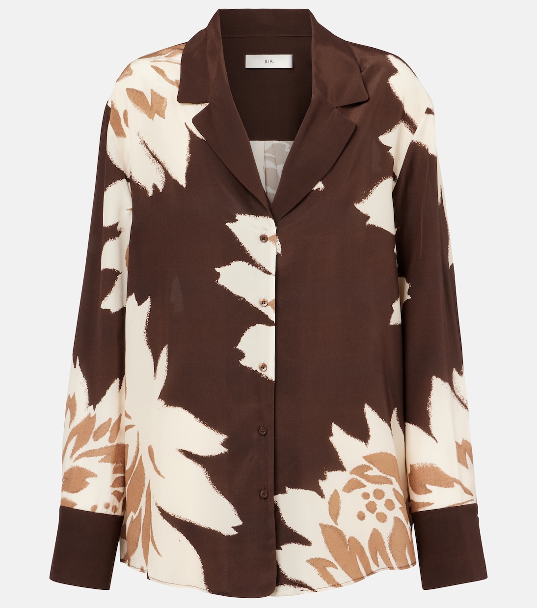 Шелковая атласная рубашка с цветочным принтом SIR, Chocolate Dahlia
Шелковая атласная рубашка с цветочным принтом SIR, Chocolate Dahlia