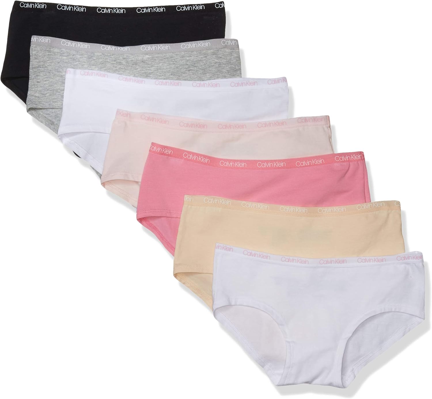 Комплект из 7 пар нижнего белья Calvin Klein Girls Hipster Cotton, Nude, Pink, Light Pink, White, Grey, Black, White
Комплект из 7 пар нижнего белья Calvin Klein Girls Hipster Cotton, Nude, Pink, Light Pink, White, Grey, Black, White