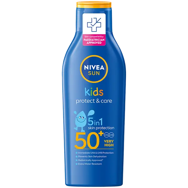 Солнцезащитный лосьон с spf50+ для детей, 200 мл Nivea Sun kids protect & care 
Солнцезащитный лосьон с spf50+ для детей, 200 мл Nivea Sun kids protect & care