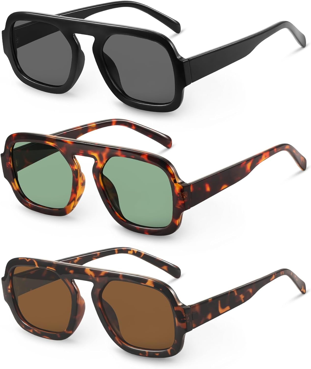 Солнцезащитные очки-авиаторы YDAOWKN в стиле ретро, квадратные, для женщин и мужчин, модные, с плоской верхней частью, защита от УФ-излучения, винтажные, (3 Pack) Black/Grey+tortoise/Green+tortoise/Brown
Солнцезащитные очки-авиаторы YDAOWKN в стиле ретро, квадратные, для женщин и мужчин, модные, с плоской верхней частью, защита от УФ-излучения, винтажные, (3 Pack) Black/Grey+tortoise/Green+tortoise/Brown