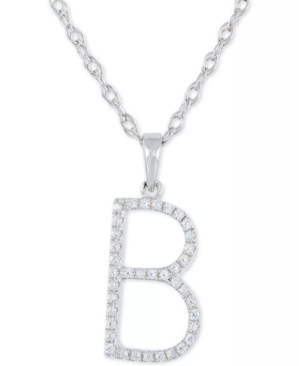 Ожерелье с бриллиантом (1/10 карата) в форме инициала из 10-каратного белого золота, 16 дюймов + 2 дюйма удлинителя Macy'S, b
Ожерелье с бриллиантом (1/10 карата) в форме инициала из 10-каратного белого золота, 16 дюймов + 2 дюйма удлинителя Macy'S, b