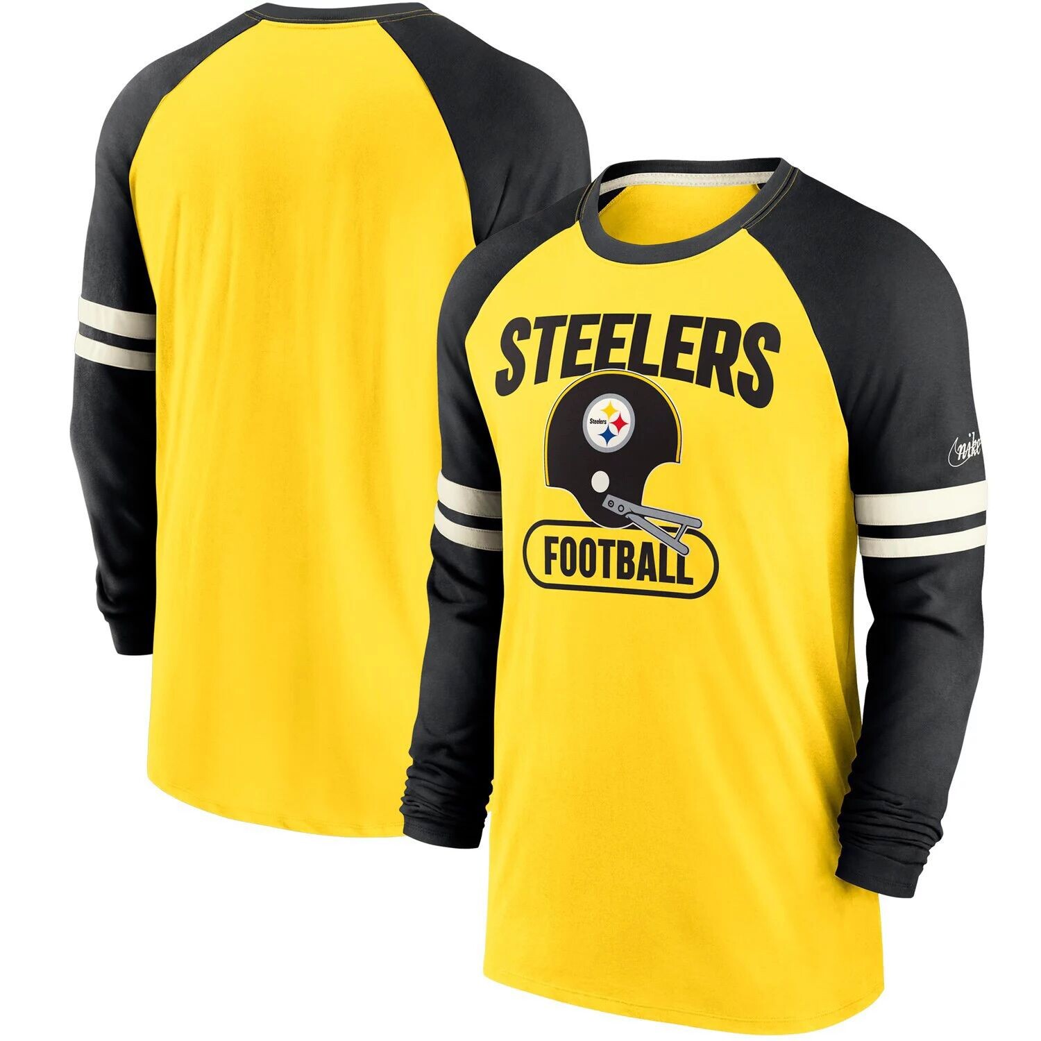 Мужская футболка Nike Gold/Black Pittsburgh Steelers Throwback с длинным рукавом реглан
Мужская футболка Nike Gold/Black Pittsburgh Steelers Throwback с длинным рукавом реглан