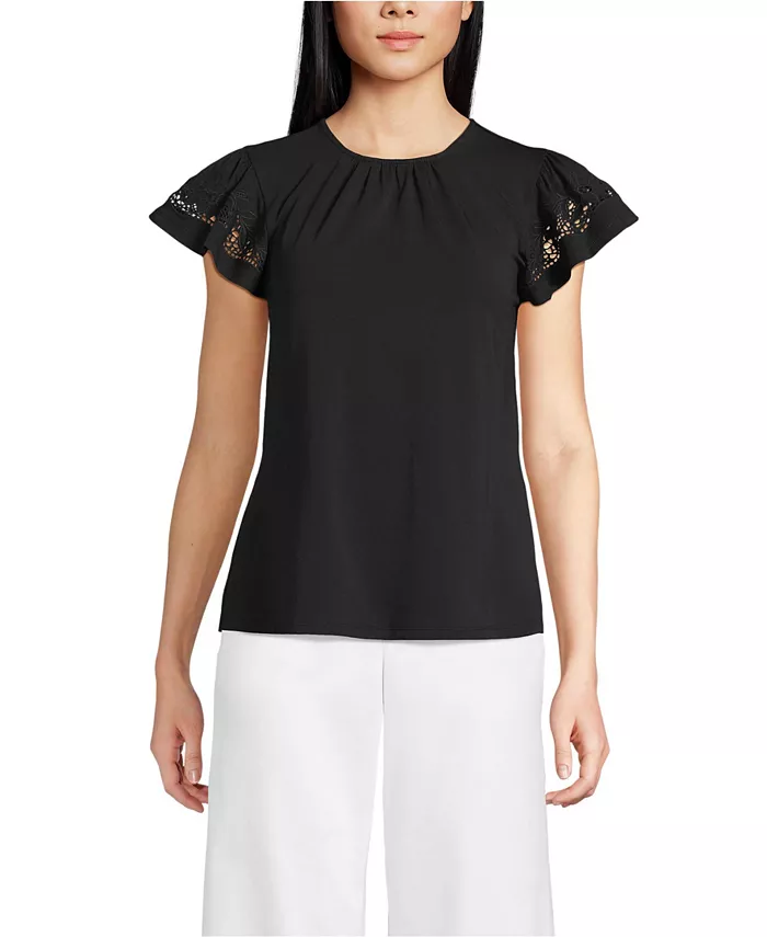 Женский легкий трикотажный топ с круглым вырезом и оборками на рукавах Lands' End, черный
Женский легкий трикотажный топ с круглым вырезом и оборками на рукавах Lands' End, черный