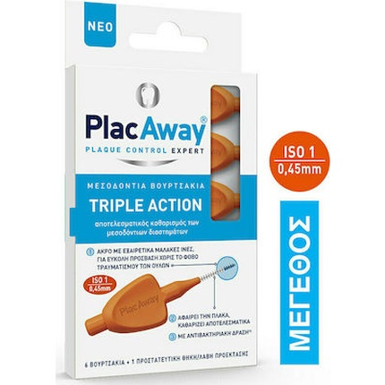 Межзубные щетки тройного действия Plac Away 045 мм оранжевого цвета - 6 шт Placaway
Межзубные щетки тройного действия Plac Away 045 мм оранжевого цвета - 6 шт Placaway
