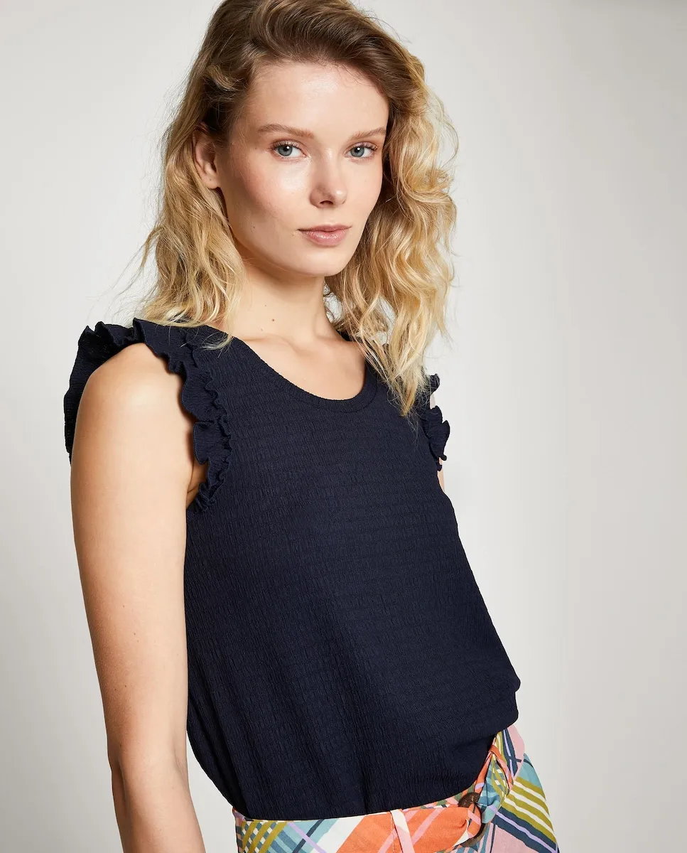 Футболка женская с оборками на бретелях Trucco, тёмно-синий
Футболка женская с оборками на бретелях Trucco, тёмно-синий