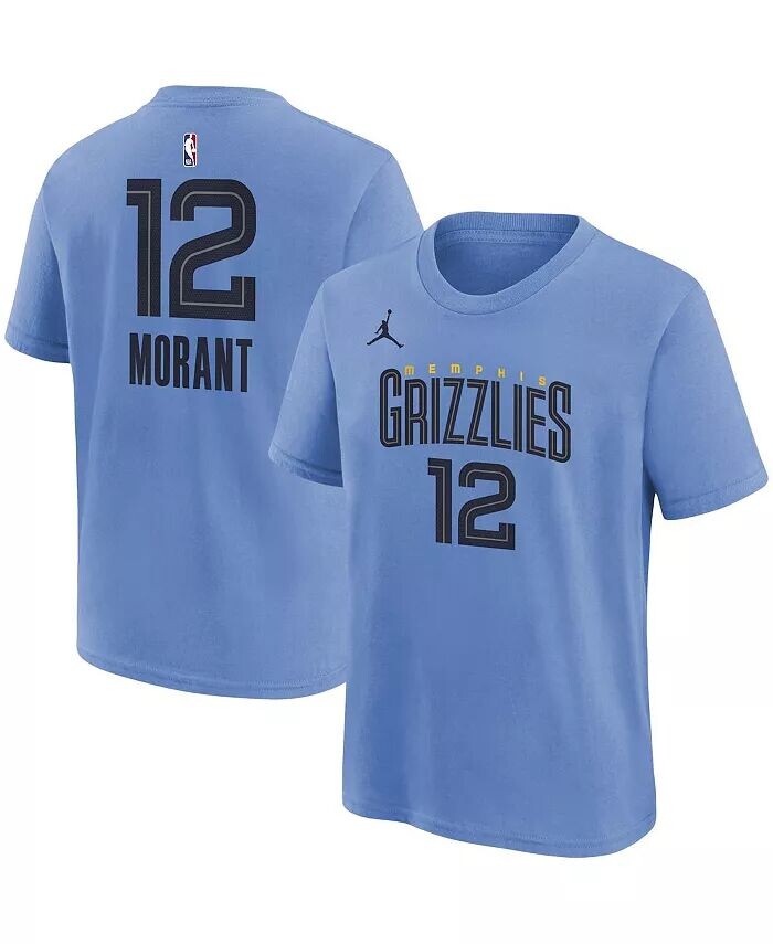 Голубая футболка Big Boys Ja Morant Memphis Grizzlies Statement Edition с именем и номером игрока Jordan, синий
Голубая футболка Big Boys Ja Morant Memphis Grizzlies Statement Edition с именем и номером игрока Jordan, синий