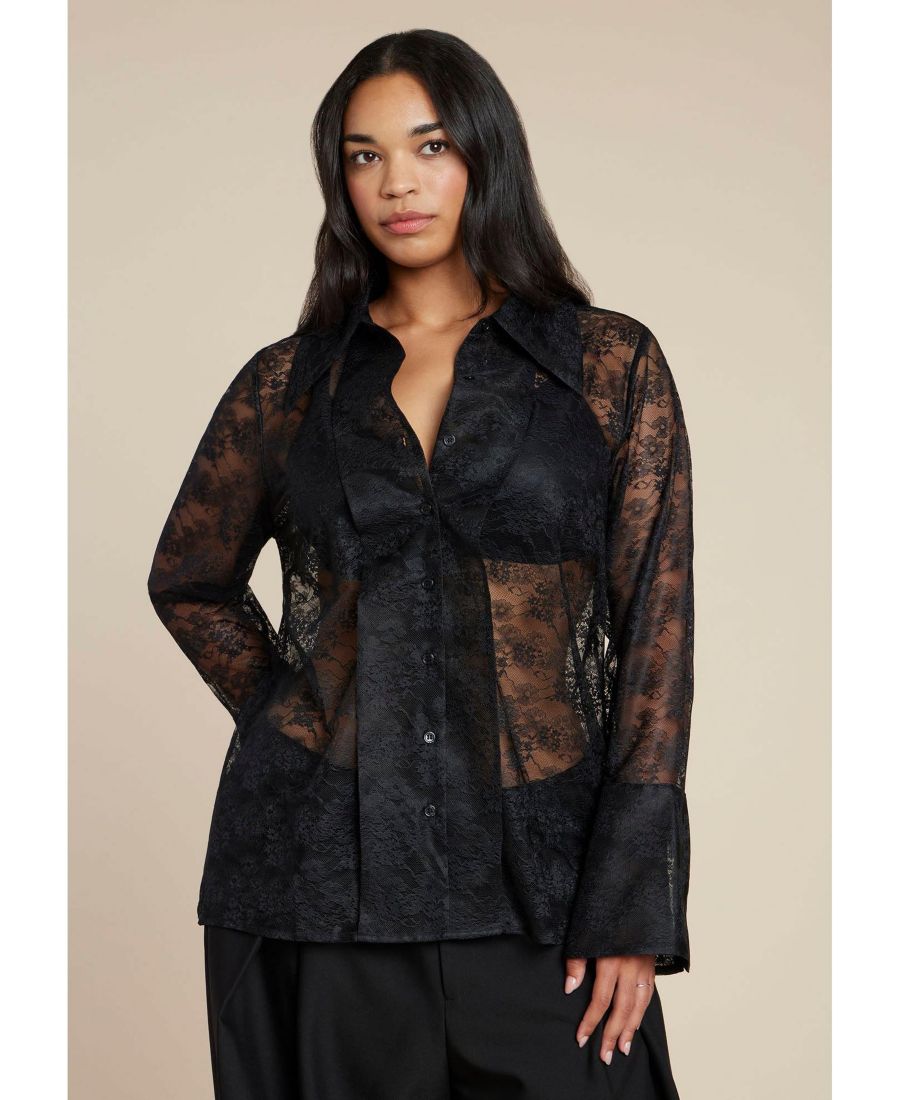Женская прозрачная кружевная блузка на пуговицах ELOQUII, Black onyx
Женская прозрачная кружевная блузка на пуговицах ELOQUII, Black onyx