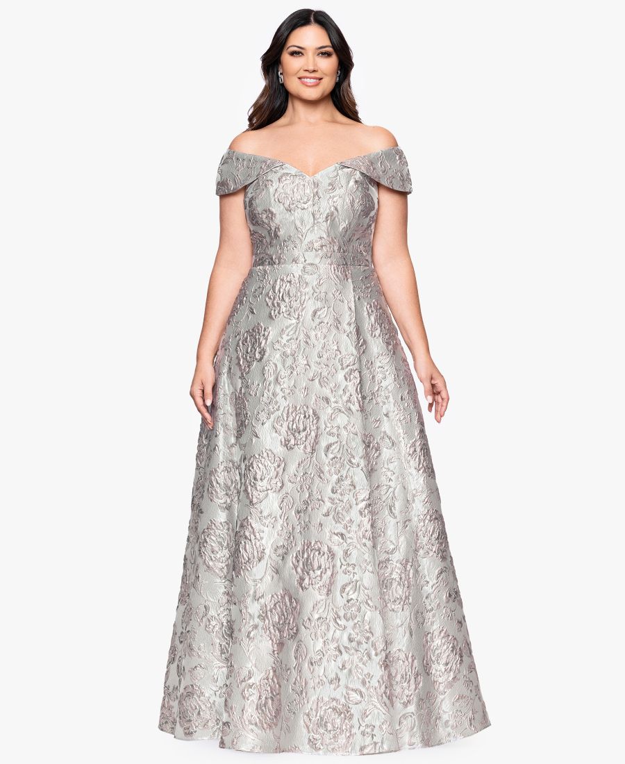 Длинное бальное платье большого размера с открытыми плечами XSCAPE, Taupe Silver
Длинное бальное платье большого размера с открытыми плечами XSCAPE, Taupe Silver