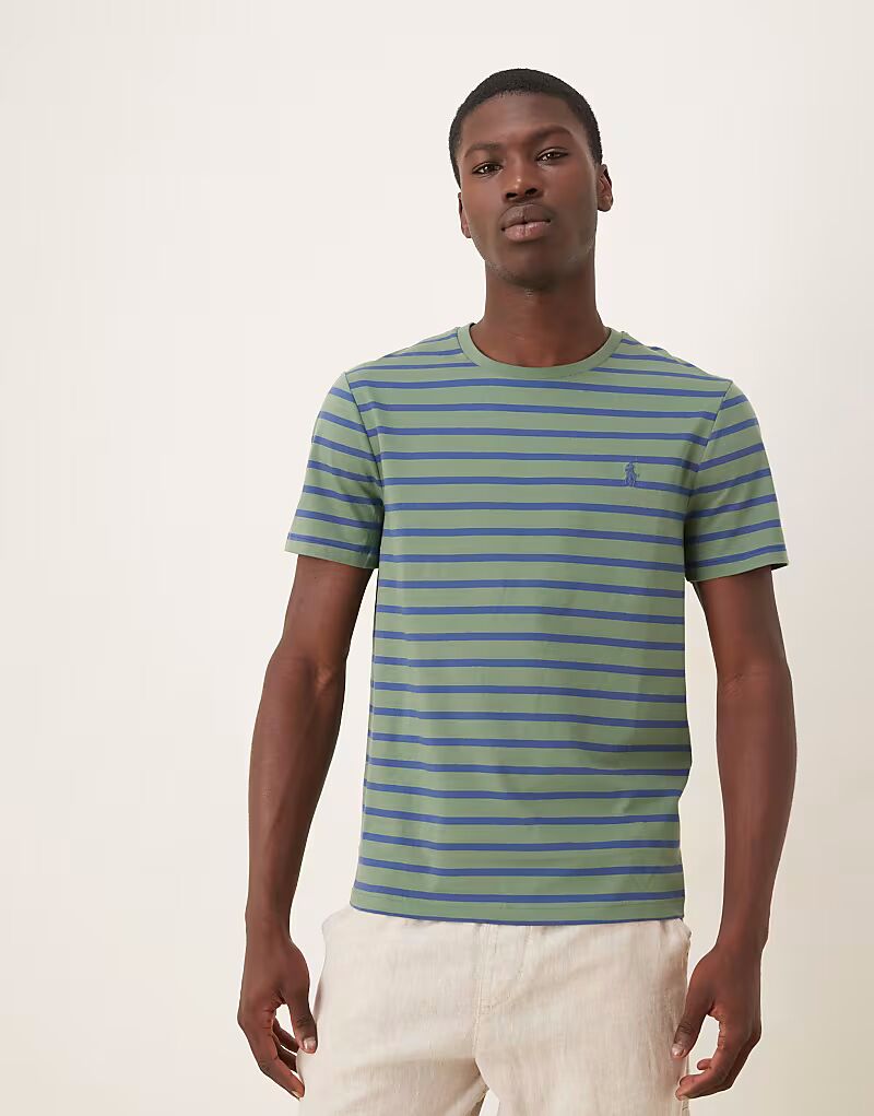 Футболка с полосками и логотипом Polo Ralph Lauren светло-зеленого/синего цвета 
Футболка с полосками и логотипом Polo Ralph Lauren светло-зеленого/синего цвета