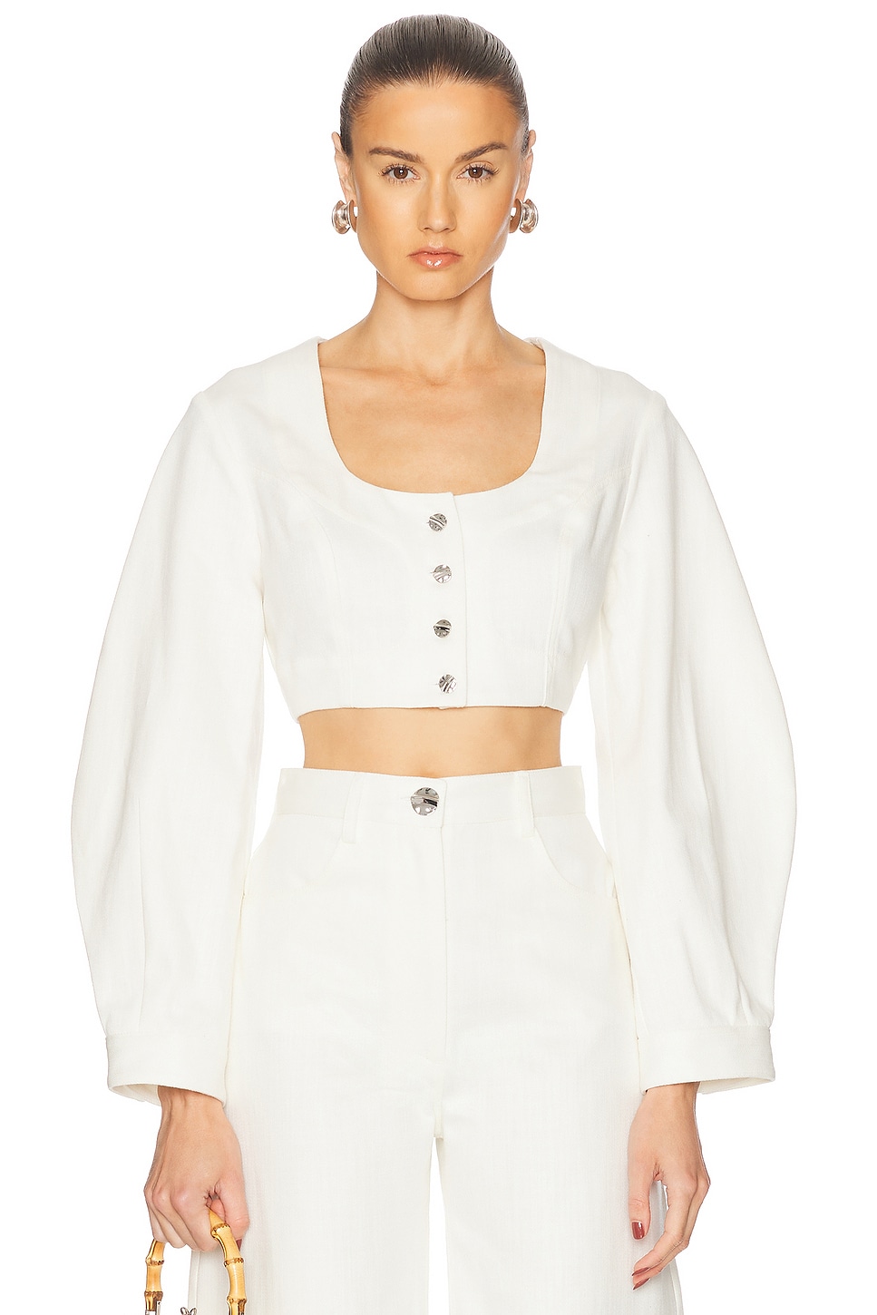 Топ с рукавом "баранья ножка" и запахом Matthew Bruch, White Denim
Топ с рукавом "баранья ножка" и запахом Matthew Bruch, White Denim