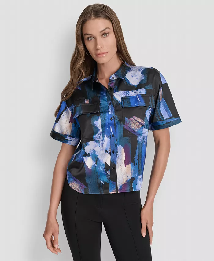 Женская рубашка в стиле кэмп с принтом и карманами-клапанами DKNY, синий
Женская рубашка в стиле кэмп с принтом и карманами-клапанами DKNY, синий