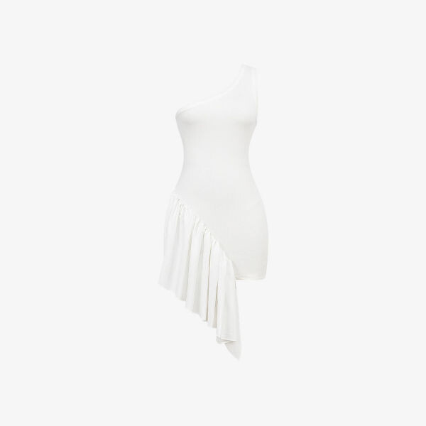 Мини-Платье из трикотажного стретч-джерси с асимметричным подолом и оборками Mistress Rocks, белый
