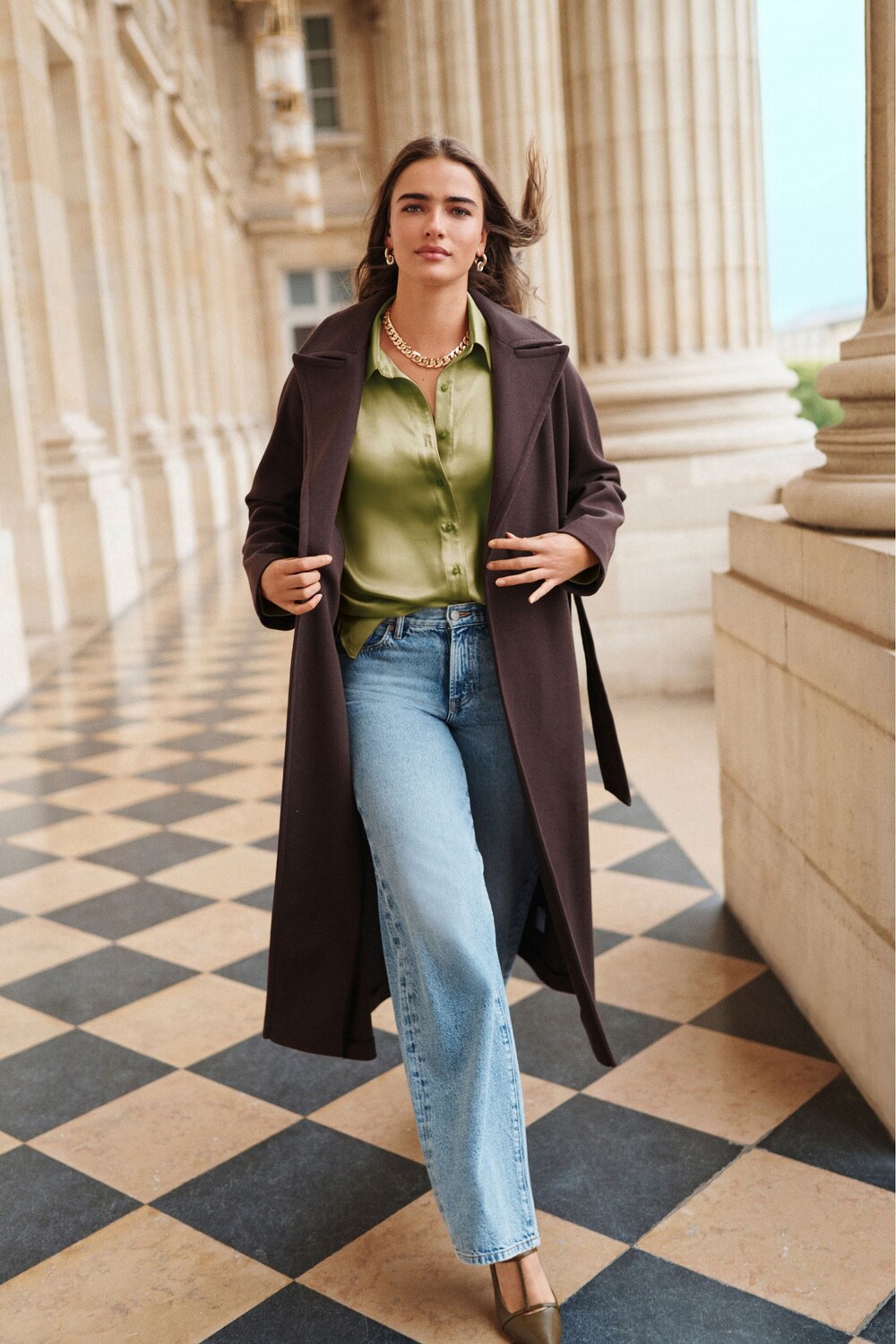 Длинное макси пальто с поясом Next, коричневый 
Длинное макси пальто с поясом Next, коричневый